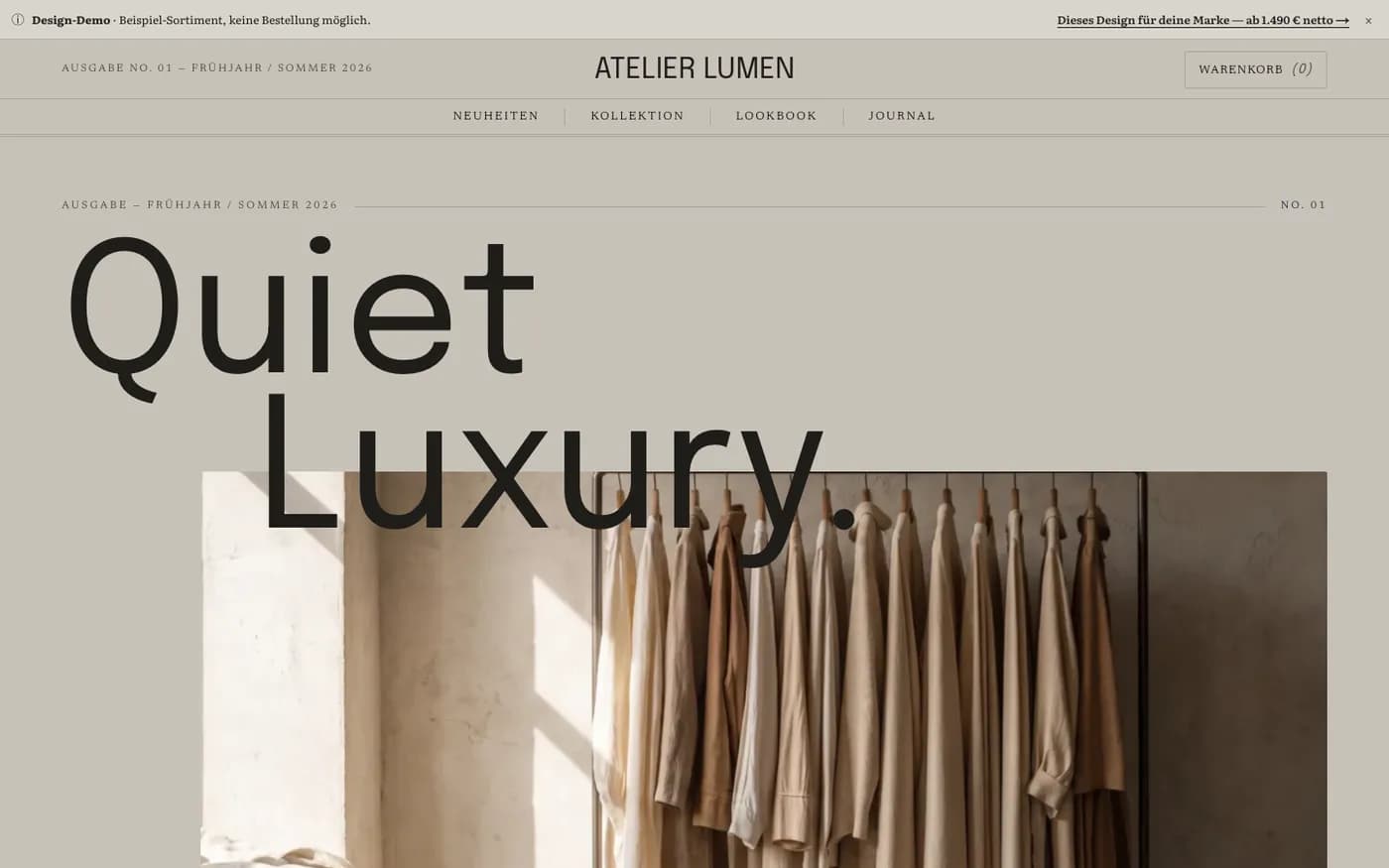 ATELIER LUMEN: erster Bildschirm der Startseite, Desktop
