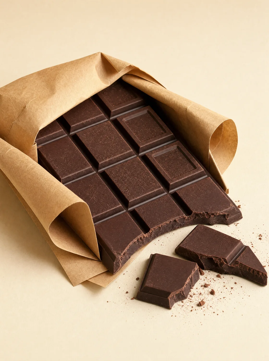 Tafel dunkle Schokolade in Papierverpackung