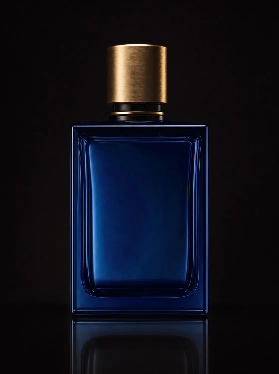 Parfumflakon aus saphirblauem Glas mit Goldverschluss