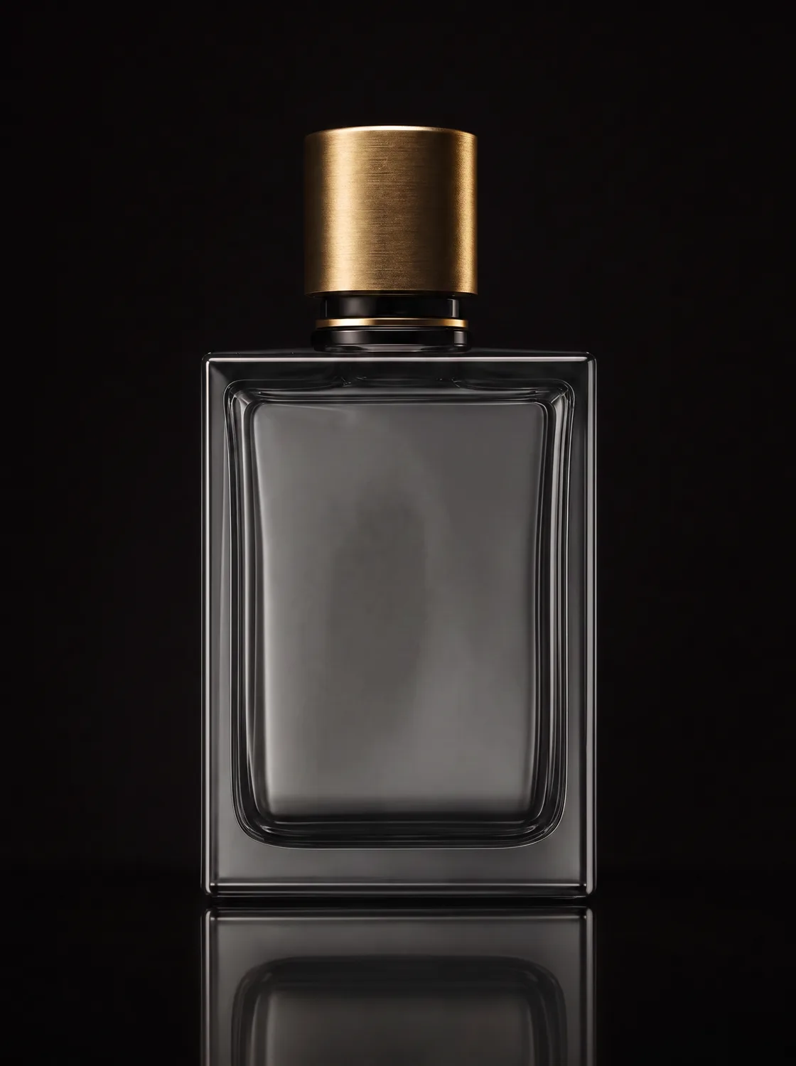 Parfumflakon aus rauchgrauem Glas mit Goldverschluss