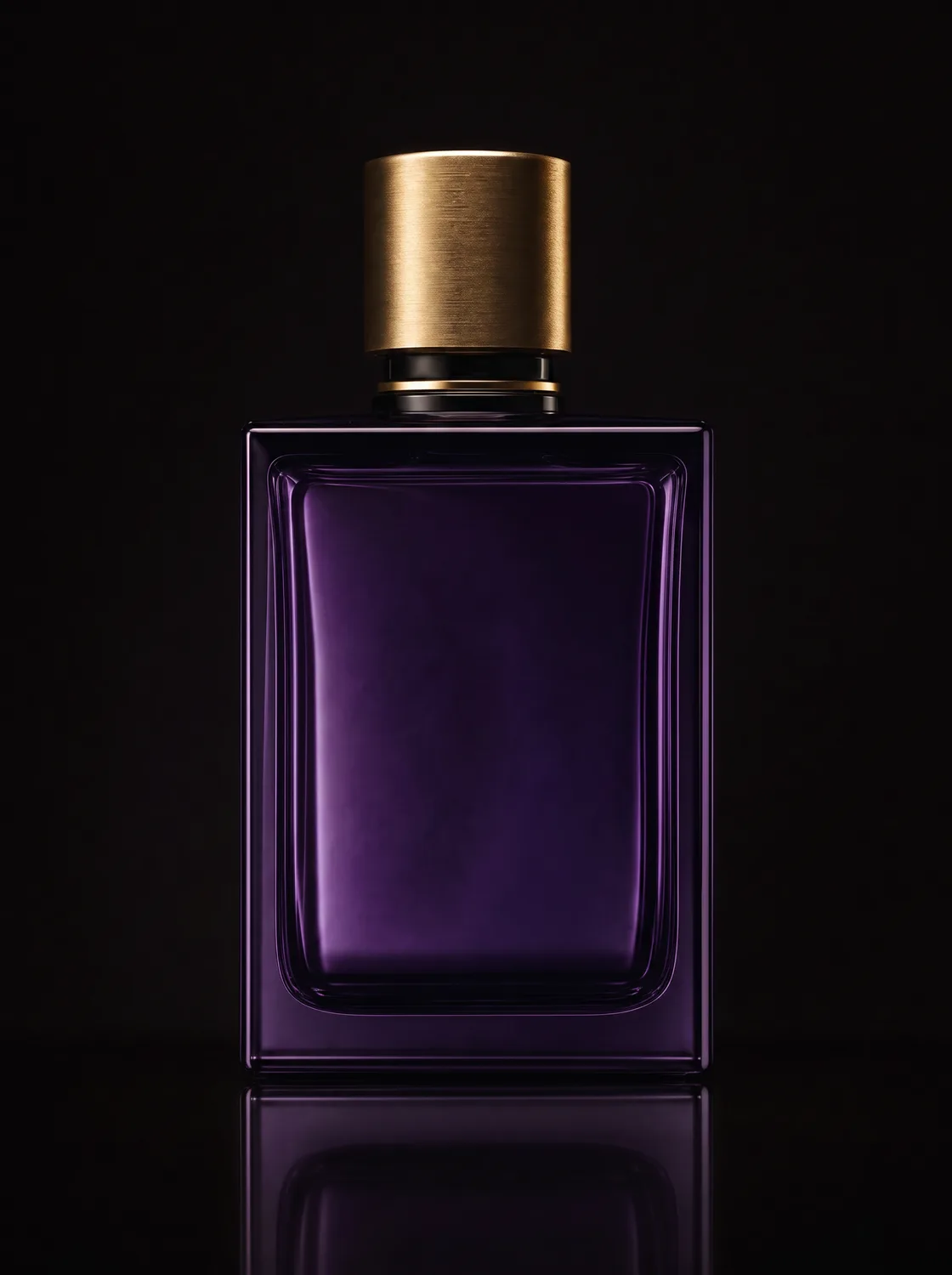 Parfumflakon aus tiefviolettem Glas mit Goldverschluss