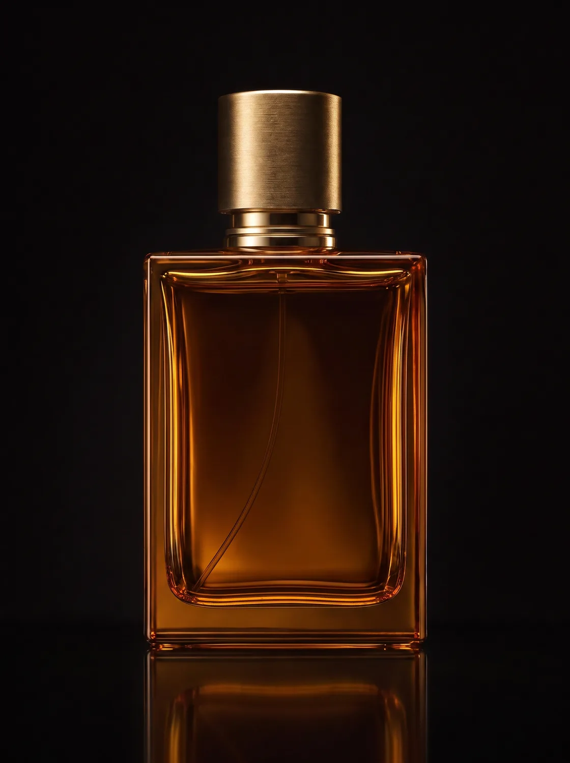 Parfumflakon aus warm-bernsteinfarbenem Glas mit Goldverschluss
