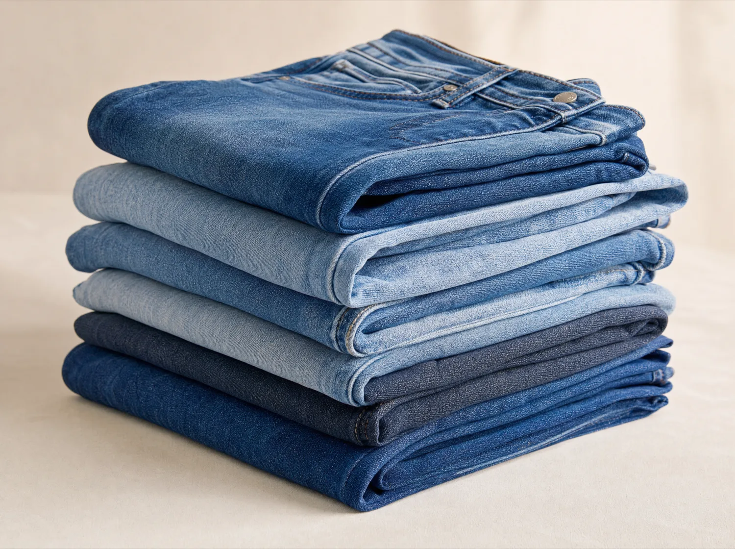Gestapelte Jeans in mehreren Waschungen