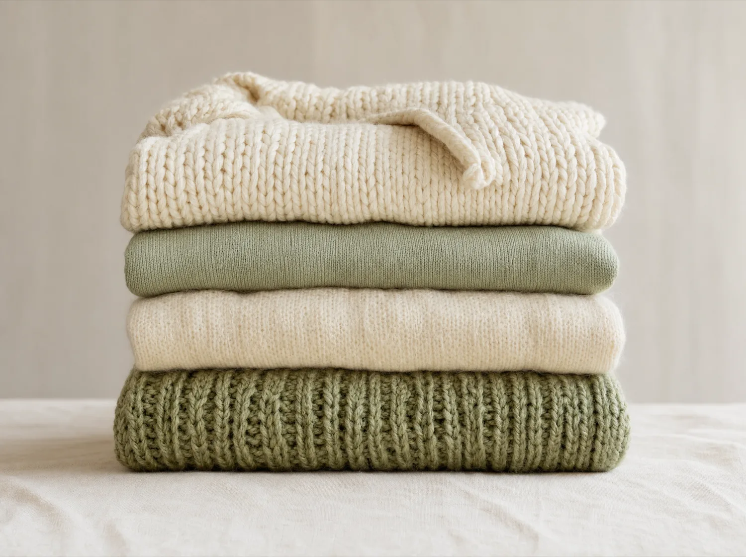 Gefaltete Strickpullover in Naturtönen