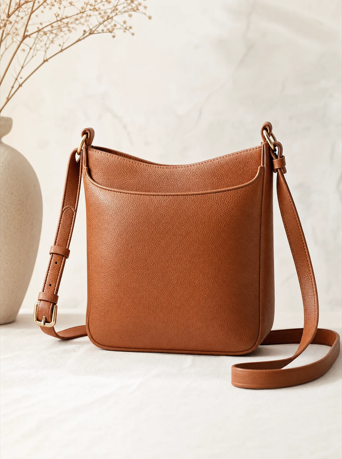 Cognacfarbene Crossbody-Ledertasche